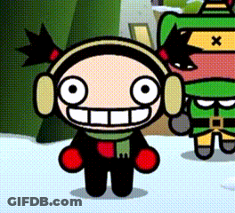 A Cartoon Character Wearing Ear Warmers And A Scarf GIF