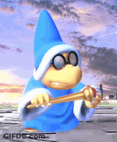 A Cartoon Character Wearing Glasses And A Blue Hat Is Holding A Gold Object GIF