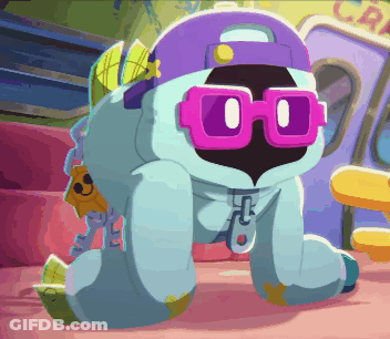 A Cartoon Character Wearing Glasses And A Hat Is Crawling On The Floor GIF
