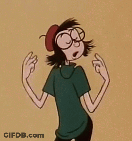 A Cartoon Character Wearing Glasses And A Hat Is Dancing And Smiling . GIF