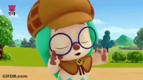 A Cartoon Character Wearing Glasses And A Hat Is Standing In A Field With Her Eyes Closed GIF