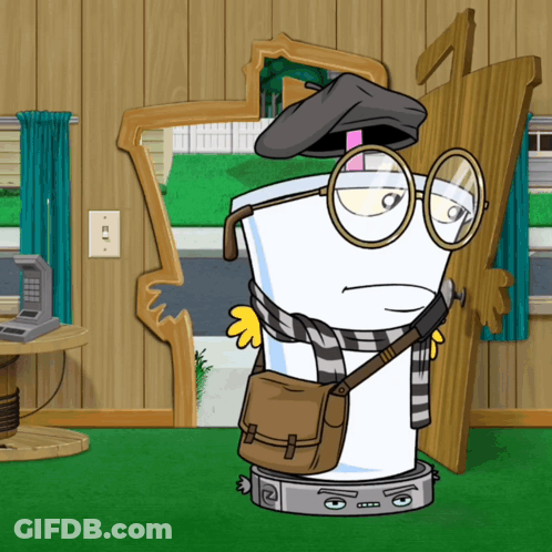 Cartoon Character With Glasses And Scarf At Light Switch GIF