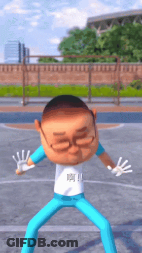 A Cartoon Character Wearing Glasses And A White Shirt With Chinese Writing On It GIF