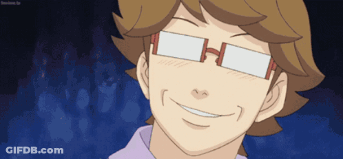 A Cartoon Character Wearing Glasses And Smiling With A Crowd In The Background GIF