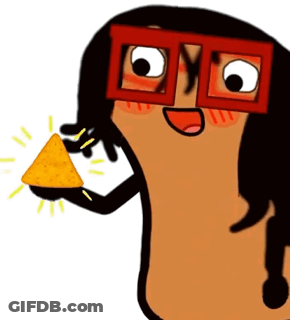 A Cartoon Character Wearing Glasses Is Holding A Tortilla Chip In His Hand GIF