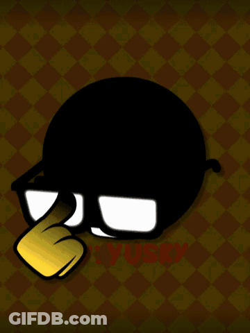 A Cartoon Character Wearing Glasses Is Pointing At His Eye GIF