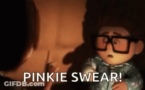 A Cartoon Character Wearing Glasses Is Talking To A Woman And Says `` Pinkie Swear ! '' GIF
