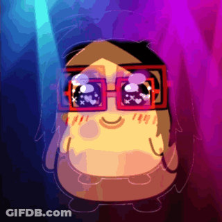 A Cartoon Character Wearing Glasses With A Purple Background GIF