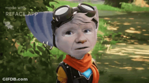 A Cartoon Character Wearing Goggles And A Scarf Is Made With The Reface App . GIF