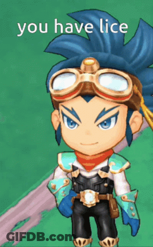 A Cartoon Character Wearing Goggles And A Scarf Says " You Have Lice " GIF