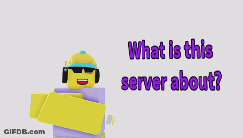 A Cartoon Character Wearing Headphones And A Hard Hat Is Asking What Is This Server About GIF