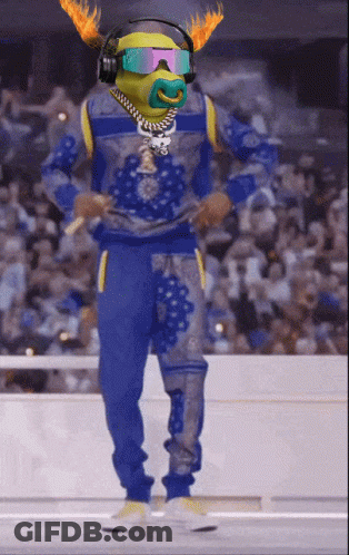 A Cartoon Character Wearing Headphones And Goggles With Flames On His Head GIF