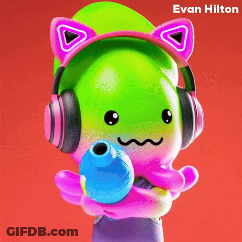 Cartoon Character With Headphones Holding Water Gun GIF