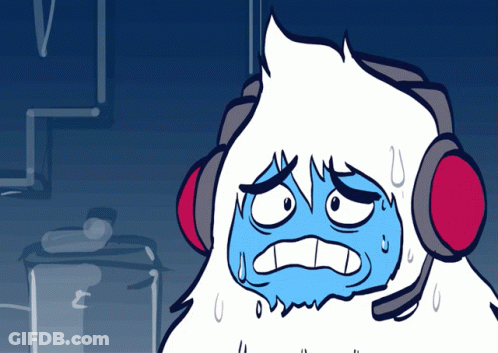 A Cartoon Character Wearing Headphones And Sweating GIF