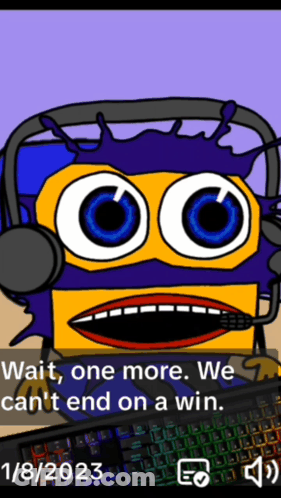 A Cartoon Character Wearing Headphones Says Wait One More We Cant End On A Win GIF