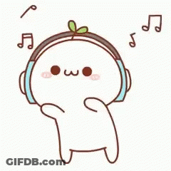 A Cartoon Character Wearing Headphones With A Plant Growing Out Of It . GIF