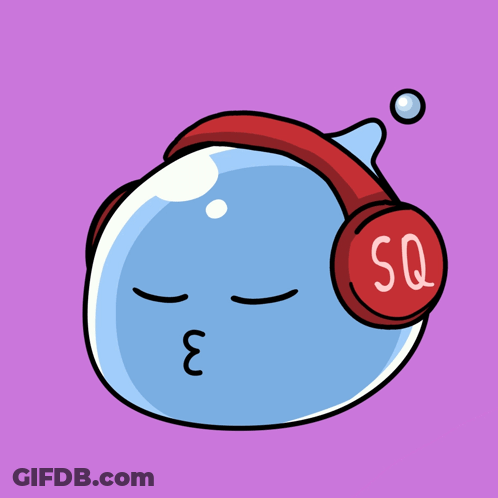 A Cartoon Character Wearing Headphones With The Letter Sq On It GIF