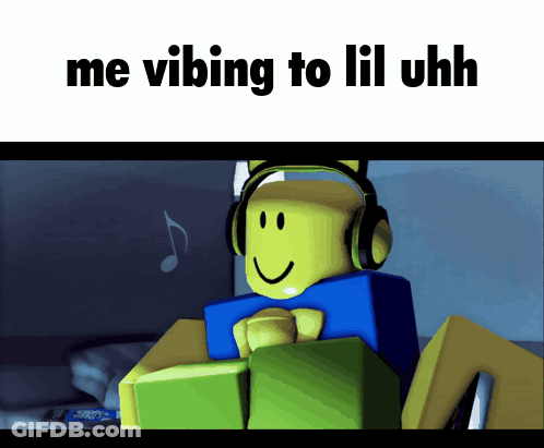A Cartoon Character Wearing Headphones With The Words Me Vibing To Lil Uhh GIF