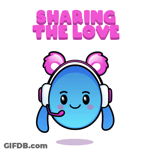 A Cartoon Character Wearing Headphones With The Words Sharing The Love Behind Him GIF