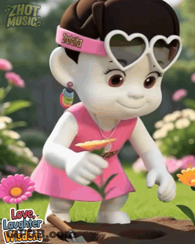 A Cartoon Character Wearing Heart Shaped Sunglasses And A Pink Headband That Says ' Tvoja ' On It GIF