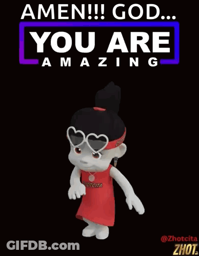 A Cartoon Character Wearing Heart Shaped Sunglasses And A Red Dress Is Waving . GIF