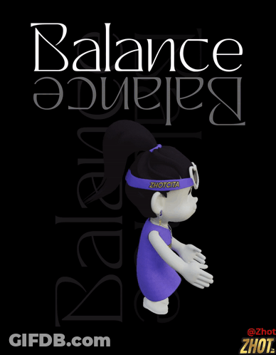 A Cartoon Character Wearing Heart Shaped Sunglasses Stands In Front Of A Black Background With The Word Balance On It GIF
