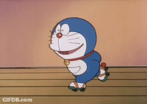 A Cartoon Character Wearing Roller Skates Is Smiling GIF