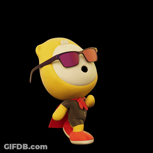 A Cartoon Character Wearing Sunglasses And A Cape With The Word Fun Behind Him GIF