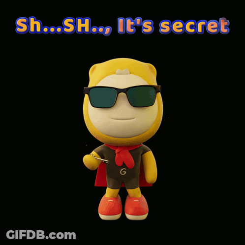 A Cartoon Character Wearing Sunglasses And A Cape With The Words Sh Sh It 'S Secret GIF