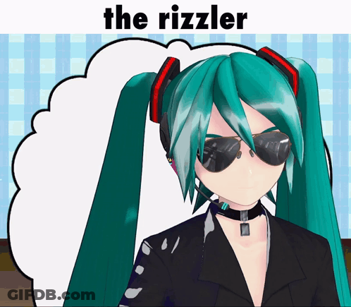 A Cartoon Character Wearing Sunglasses And A Choker With The Word The Rizzler Above Her GIF