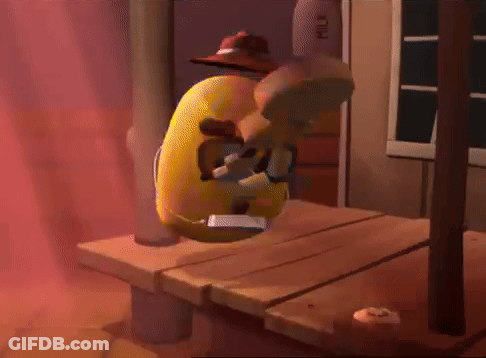 A Cartoon Character Wearing Sunglasses And A Cowboy Hat Stands On A Wooden Table GIF