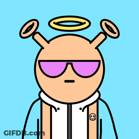A Cartoon Character Wearing Sunglasses And A Halo Covering His Eyes GIF