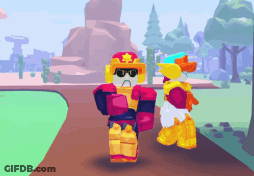 A Cartoon Character Wearing Sunglasses And A Helmet Is Walking Down A Path GIF