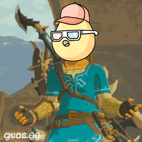 A Cartoon Character Wearing Sunglasses And A Pink Hat With Guac.gg Written Below It GIF