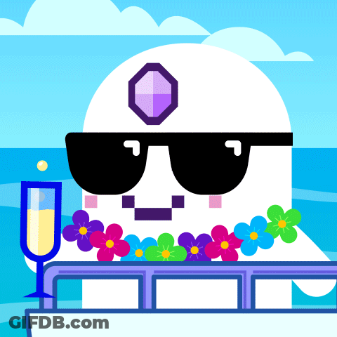 A Cartoon Character Wearing Sunglasses And A Purple Diamond On His Head GIF