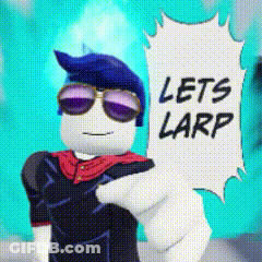 A Cartoon Character Wearing Sunglasses And A Red Cape Says Let 'S Larp GIF