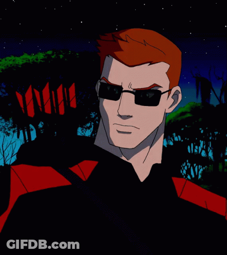 A Cartoon Character Wearing Sunglasses And A Red Shirt GIF
