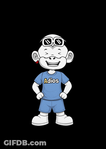 A Cartoon Character Wearing Sunglasses And A Shirt That Says Adios GIF