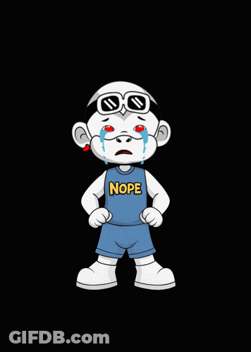 A Cartoon Character Wearing Sunglasses And A Shirt That Says Nope GIF