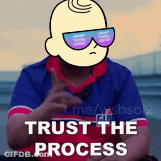A Cartoon Character Wearing Sunglasses And A Shirt That Says `` Trust The Process '' GIF
