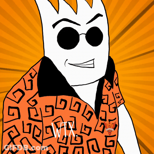 A Cartoon Character Wearing Sunglasses And A Shirt That Says Wtx On It GIF