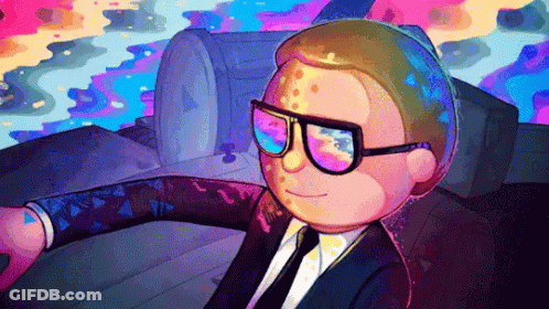 A Cartoon Character Wearing Sunglasses And A Suit Is Driving A Car GIF