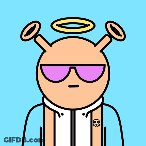 A Cartoon Character Wearing Sunglasses And A White Shirt With A Skull On It GIF