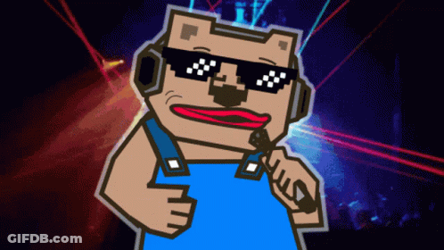 A Cartoon Character Wearing Sunglasses And Headphones Is Pointing At The Camera GIF