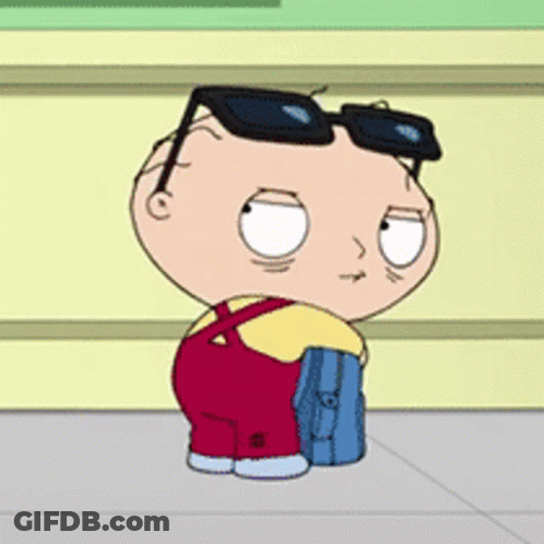 A Cartoon Character Wearing Sunglasses And Overalls Holds A Blue Briefcase GIF