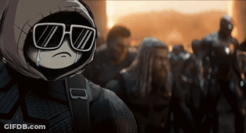 A Cartoon Character Wearing Sunglasses Is Crying In Front Of A Group Of Soldiers GIF