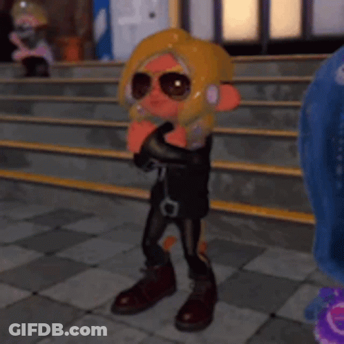 A Cartoon Character Wearing Sunglasses Is Standing On A Tiled Floor GIF