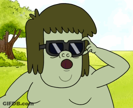 A Cartoon Character Wearing Sunglasses With The Letter Cc On His Face GIF
