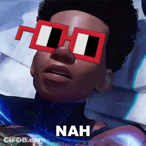 A Cartoon Character Wearing Sunglasses With The Word Nah On It GIF