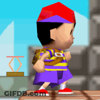 A Cartoon Character With A Backpack Is Standing On A Wooden Board GIF